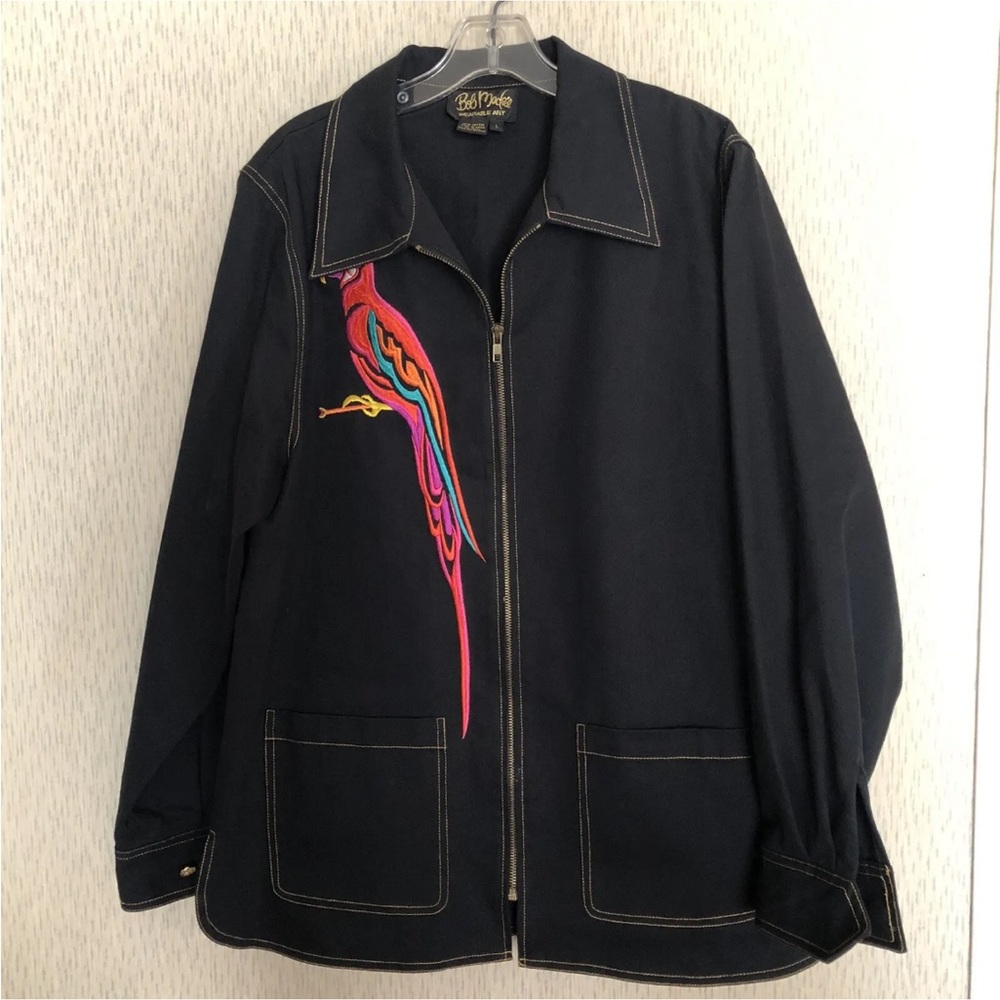 Bob Mackie Women's Jacket Wearable Art Embroidered Parrot Size Large